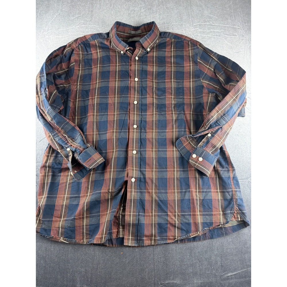 Daniel Cremieux XL Plaid Button Down Shirt Mens Blue Brown Cotton Long Sleeve